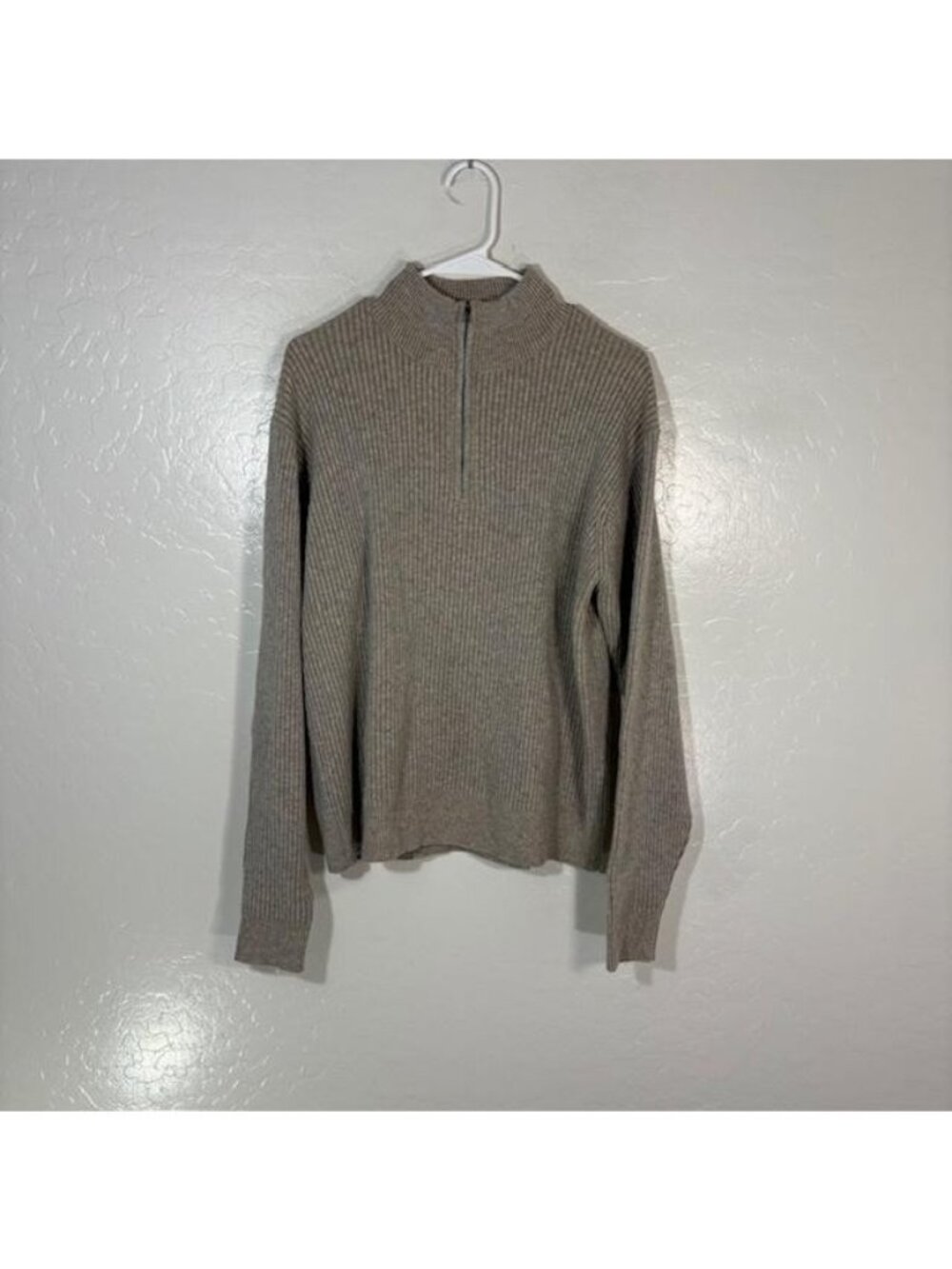 Robert Talbott Sweater Mens Medium Beige Cashmere Wool 1/4 Zip Mock Neck Knit